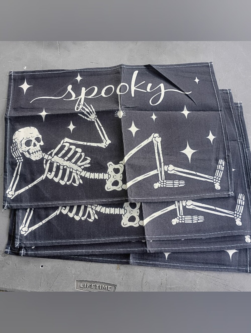 4 Piece Halloween Spooky Skeleton Placemat Set - Black & Ivory
